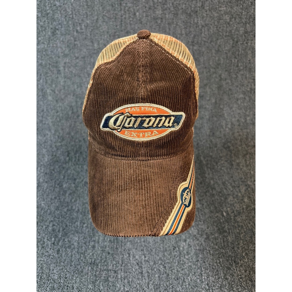 Corona Extra Beer Trucker Hat Brown Corduroy Mesh Snap Bio-Domes Headgear Cap